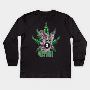 Gemini Weed Shirt, Zodiac Cannabis, Gemini Marijuana Shirt, Gemini Gift, Gemini Zodiac tee, Gemini tee, zodiac birthday gift Kids Long Sleeve T-Shirt